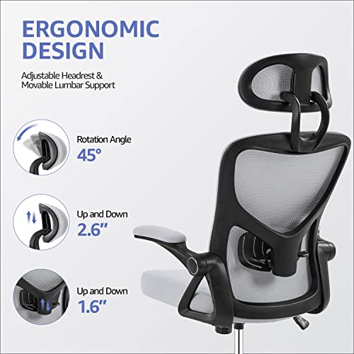 Yaheetech Executive Office Chair Ergonomic Desk Chair High Back Mesh Computer Chair with Lumbar Support Adjustable Armrest, Backrest and Headrest Swivel Chair for Manager Conference Room,Light Gray