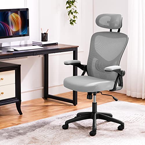 Yaheetech Executive Office Chair Ergonomic Desk Chair High Back Mesh Computer Chair with Lumbar Support Adjustable Armrest, Backrest and Headrest Swivel Chair for Manager Conference Room,Light Gray