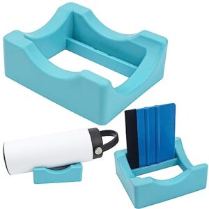 omoojee silicone cup cradle for tumblers with felt edge squeegee, sublimation tools for crafts, for applying vinyl decals anti-skidding holders (blue)