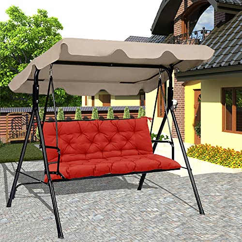 Yehotty Swing Cushion Replacement, Waterproof Porch Swing Cushion, 2-3 Seat Replacement Swing Seat Cushion with Backrest for Patio Garden Outdoor Furniture Cushions(40X60 INCH, Red)