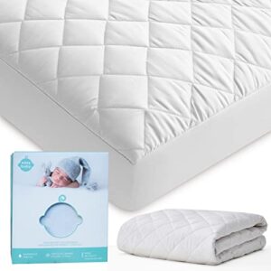 gots certified organic cotton waterproof crib mattress protector ~ non-toxic ~ hypoallergenic ~ quilted and cool comfort ~ safe and snug fit for standard size crib mattress