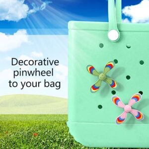 BSRESIN Windmill Charms Compatible with Bogg Bag, Pink+Green Pinwheel Shape Charms Compatible with Simply Southern Bogg Bags