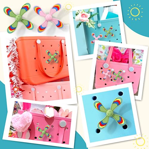 BSRESIN Windmill Charms Compatible with Bogg Bag, Pink+Green Pinwheel Shape Charms Compatible with Simply Southern Bogg Bags