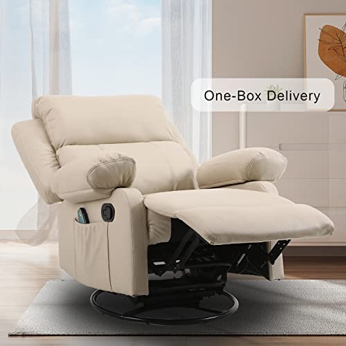 Kasorix Swivel Rocker Recliner Chairs, Nursery Glider Chair, Nursery Rocking Chairs, Faux Leather Overstuffed Manual Massage Recliners with Heat, Reclining Single Sofa (Beige)