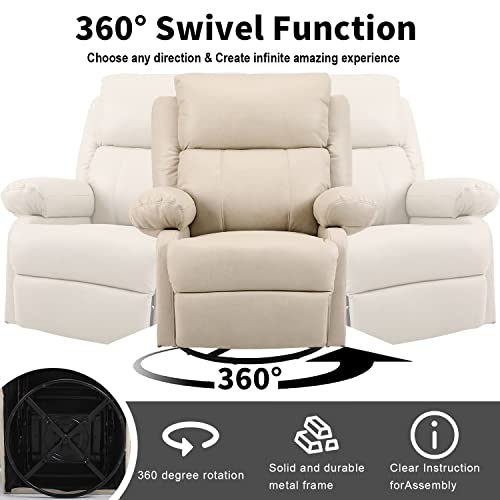 Kasorix Swivel Rocker Recliner Chairs, Nursery Glider Chair, Nursery Rocking Chairs, Faux Leather Overstuffed Manual Massage Recliners with Heat, Reclining Single Sofa (Beige)