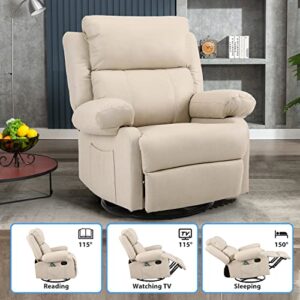 Kasorix Swivel Rocker Recliner Chairs, Nursery Glider Chair, Nursery Rocking Chairs, Faux Leather Overstuffed Manual Massage Recliners with Heat, Reclining Single Sofa (Beige)