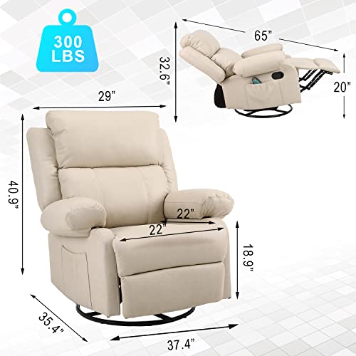 Kasorix Swivel Rocker Recliner Chairs, Nursery Glider Chair, Nursery Rocking Chairs, Faux Leather Overstuffed Manual Massage Recliners with Heat, Reclining Single Sofa (Beige)