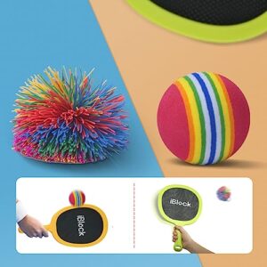 Portable Paddles and Bouncy Balls Set for Kids or Adults’ Indoor Outdoor Activities, Sport Game for Beginner or Intermediate Fun Play, Swing Racket in Beach Pool Backyard Playground Lawn Park or Court