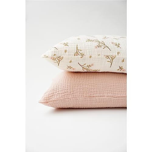 Muslin Toddler Pillowcase 2 Pack for 13x18 Pillow 100% Cotton Toddler Pillow Case Cover for Toddler Kids, Soft and Comfy Travel Pillowcase(Pink, Floral)