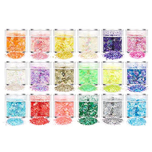 ✪ 18/24 Color Glitter Powder Sequins Luminous Holographic Chunky Glitter Sequins for Resin Crafts Filler Body Face Nail Art Decorations DIY Jewelry Making Filling Material