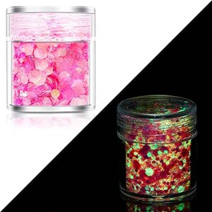 ✪ 18/24 Color Glitter Powder Sequins Luminous Holographic Chunky Glitter Sequins for Resin Crafts Filler Body Face Nail Art Decorations DIY Jewelry Making Filling Material