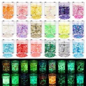 ✪ 18/24 Color Glitter Powder Sequins Luminous Holographic Chunky Glitter Sequins for Resin Crafts Filler Body Face Nail Art Decorations DIY Jewelry Making Filling Material