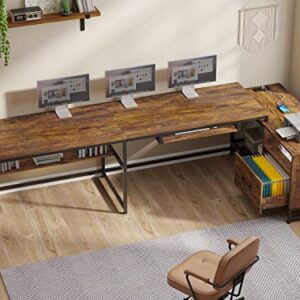 SEDETA L Shaped Computer Desk, Home Office Desk with File Drawer & Power Strip, L Shaped Gaming Desk with LED Light, Keyboard Tray, Pegboard, Storage Shelf, Rustic Brown