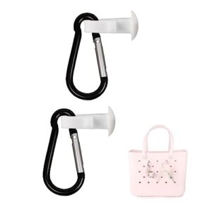2pcs keychain hanger for bogg bag, carabiner key holder anti-lost quick release accessories for bogg bag beach tote bag to secure keys charms water bottles (2 white buttons+2 black carabiners)