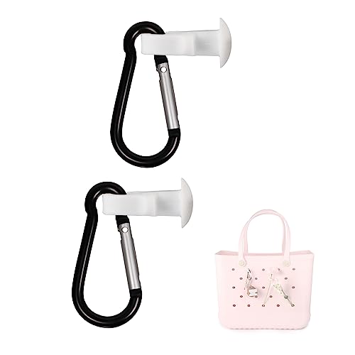 2PCS Keychain Hanger for Bogg Bag, Carabiner Key Holder Anti-Lost Quick Release Accessories for Bogg Bag Beach Tote Bag to Secure Keys Charms Water Bottles (2 White Buttons+2 Black Carabiners)