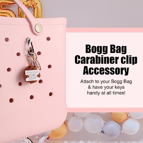 2PCS Keychain Hanger for Bogg Bag, Carabiner Key Holder Anti-Lost Quick Release Accessories for Bogg Bag Beach Tote Bag to Secure Keys Charms Water Bottles (2 White Buttons+2 Black Carabiners)