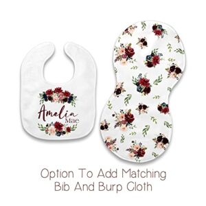 Girls Love A Monogram - Maroon and Navy Floral Baby Blankets for Girls - Custom Baby Blankets for Girls