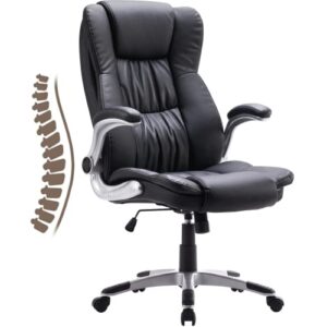 executive office chair - big and tall office desk chairs, ergonomic high back home office heavy duty task chair with flip-up arms, pu leather, black