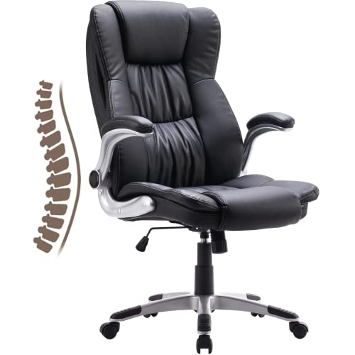 Executive Office Chair - Big and Tall Office Desk Chairs, Ergonomic High Back Home Office Heavy Duty Task Chair with Flip-up Arms, PU Leather, Black