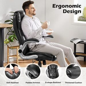 Executive Office Chair - Big and Tall Office Desk Chairs, Ergonomic High Back Home Office Heavy Duty Task Chair with Flip-up Arms, PU Leather, Black