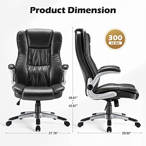 Executive Office Chair - Big and Tall Office Desk Chairs, Ergonomic High Back Home Office Heavy Duty Task Chair with Flip-up Arms, PU Leather, Black