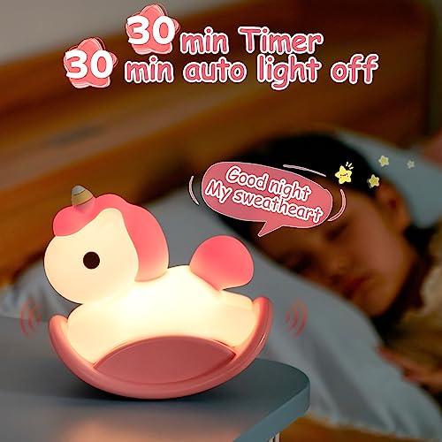 Heinstian Unicorn Night Lights for Kids Bedroom, LED Squishy Unicorn Lamp with Wobbling Amusement, Silicone Dimmable Nursery Nightlight, Rechargeable Bedside Touch Lamp with 30min Timer, Pink