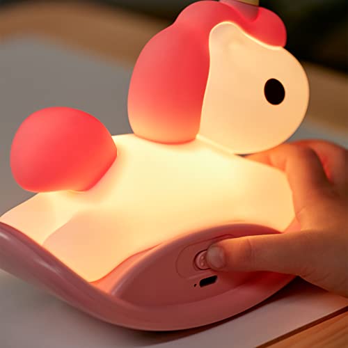 Heinstian Unicorn Night Lights for Kids Bedroom, LED Squishy Unicorn Lamp with Wobbling Amusement, Silicone Dimmable Nursery Nightlight, Rechargeable Bedside Touch Lamp with 30min Timer, Pink