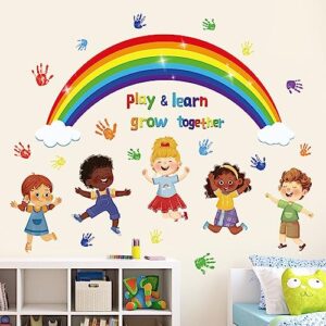 wondever reading corner rainbow wall decals kids inspirational quotes handprint peel and stick wall art stickers for school classroom kids room