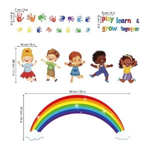 wondever Reading Corner Rainbow Wall Decals Kids Inspirational Quotes Handprint Peel and Stick Wall Art Stickers for School Classroom Kids Room