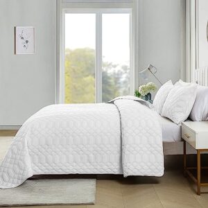 GREAGLE Quilts Queen Size, Full Size Lightweight Bedspread Coverlet Set with 2 Pillow Sham(20 x 26 in), (White, 90x90 Inches)
