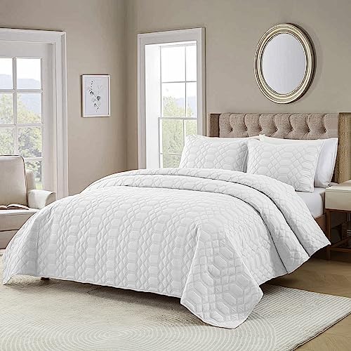 GREAGLE Quilts Queen Size, Full Size Lightweight Bedspread Coverlet Set with 2 Pillow Sham(20 x 26 in), (White, 90x90 Inches)