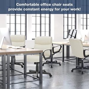 Executive Office Chair Computer Desk Chair with Padded Armrests, Ergonomic Chair Mid Back Lumbar Support and Adjustable Height & Tilt Angle Home Office Desk Chairs PU Leather Swivel Chair, Cream