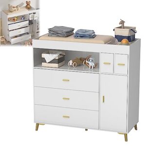 pakalife changing table with drawers, white drawer dresser,changing table dresser with 5 drawer & cabinet