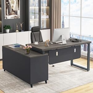tribesigns l shaped desk with 2 drawers, 55 inch executive office desk with cabinet storage shelves, business furniture l shaped computer desk for home office (grey)