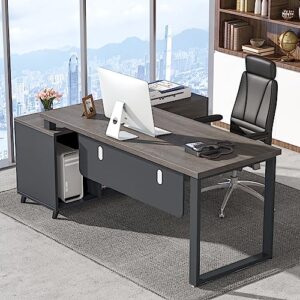 Tribesigns L Shaped Desk with 2 Drawers, 55 Inch Executive Office Desk with Cabinet Storage Shelves, Business Furniture L Shaped Computer Desk for Home Office (Grey)