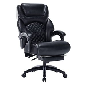 sumeimics 400lbs big and tall office chair bonded leather heavy duty office executive chair reclining office chair with footrest (black)