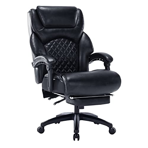 Sumeimics 400lbs Big and Tall Office Chair Bonded Leather Heavy Duty Office Executive Chair Reclining Office Chair with Footrest (Black)