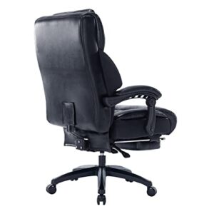 Sumeimics 400lbs Big and Tall Office Chair Bonded Leather Heavy Duty Office Executive Chair Reclining Office Chair with Footrest (Black)