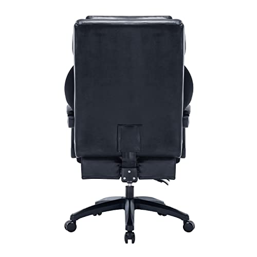 Sumeimics 400lbs Big and Tall Office Chair Bonded Leather Heavy Duty Office Executive Chair Reclining Office Chair with Footrest (Black)