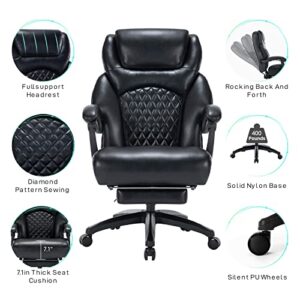 Sumeimics 400lbs Big and Tall Office Chair Bonded Leather Heavy Duty Office Executive Chair Reclining Office Chair with Footrest (Black)