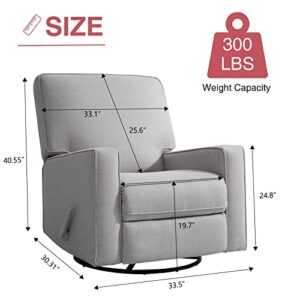 KIMOHOME Swivel Recliner Chairs Nursery Glider Rocking Recliner Chair, Upholstered Seating Glider Rocker, Modern Lounge Chair for Living Room,Bedroom(Gray)