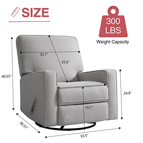 KIMOHOME Swivel Recliner Chairs Nursery Glider Rocking Recliner Chair, Upholstered Seating Glider Rocker, Modern Lounge Chair for Living Room,Bedroom(Gray)