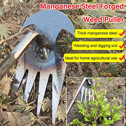 Sdueksi Uprooting Weeding Tool, 2023 New Weeding Artifact Uprooting Weeding Tool, Garden Weeding Tools with 4 Teeth Dual, Best Weeder Tool for Garden Stand Up (20in Iron)