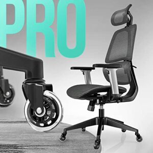 LINSY HOME High-Back Office Chair, Swivel Ergonomic Task Chair with Adjustable Headrest and Arms, Lumbar Support and PU Wheels, Computer Mesh Chair for Home Office, Dark Grey