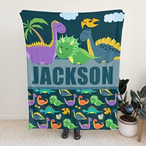 HYHSJY Personalized Dinosaur Blanket, Custom Baby Blankets for Girls Boys, Personalized Baby Girl Birthday Gifts, Customized Newborn Swadding Blanket with Name