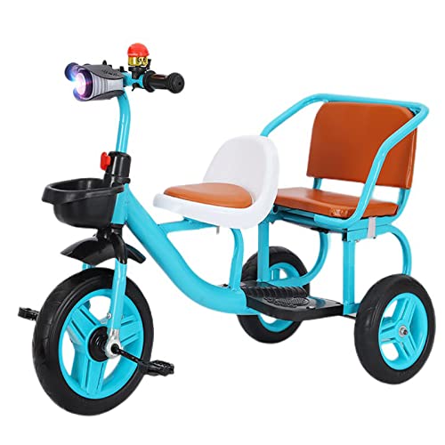 Tricycle with Passenger Seat,for Riders Ages 2+,Trike with Adjustable Handlebar and Seat,Carbon Steel Frame,Non-Skid Tyre,Outdoor Playground Equipment Tricycles (with Music and Lighting,Blue)