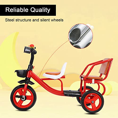 Tricycle with Passenger Seat,for Riders Ages 2+,Trike with Adjustable Handlebar and Seat,Carbon Steel Frame,Non-Skid Tyre,Outdoor Playground Equipment Tricycles (with Music and Lighting,Blue)