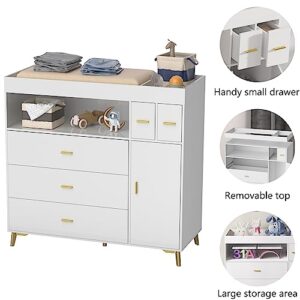 PAKASEPT Changing Table with Drawers, White Drawer Dresser, Changing Table Dresser with 5 Drawer & Cabinet