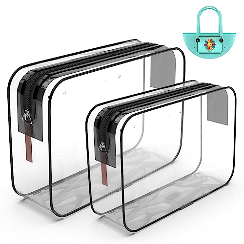 pasanba Bogg Bag Insert Pouch with Zipper, Waterproof Clear Inner Bogg Bag Accessories for Bag Organizer Storage, Transparent Comestic Travel Bag for Toiletries，Set of 2