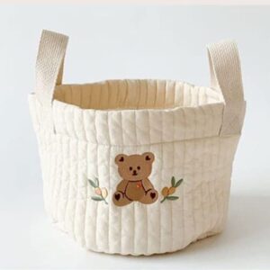 GoBabyMart 2-Piece Set Decorative Bear Storage Diaper Caddy with Handle for Baby Nursery Basket Toy Storage Bins Laundry Basket for Towels Blanket Socks, Baby Shower Organizer Basket (Single Bear)